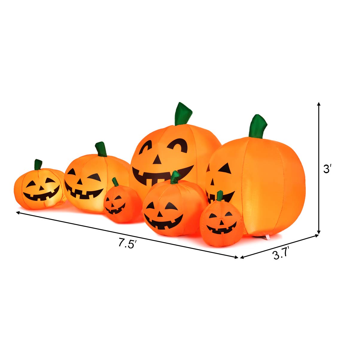 Tangkula 7.5 Ft Halloween Decorations Inflatable Pumpkin Patch, Blow Up 7 Pumpkins Family with Build-in LED, Inflatable Jack-o-Lantern for Indoor Outdoor Front Yard Halloween Party