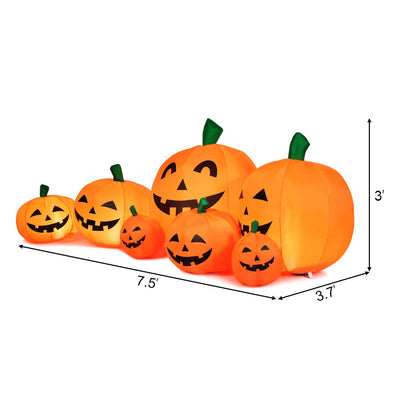 Tangkula 7.5 Ft Halloween Decorations Inflatable Pumpkin Patch, Blow Up 7 Pumpkins Family with Build-in LED, Inflatable Jack-o-Lantern for Indoor Outdoor Front Yard Halloween Party