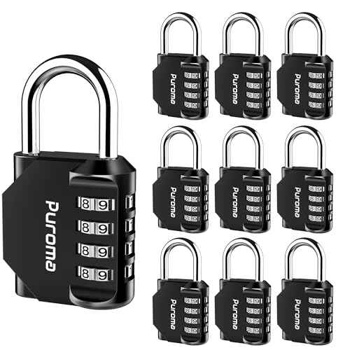 Puroma 10 Pack Combination Lock for Locker 4 Digit Outdoor Waterproof Padlock for School, Gym, Sports, Fence, Toolbox, Gate, Case, Outdoor, Hasp Storage, Cabinets (Black)