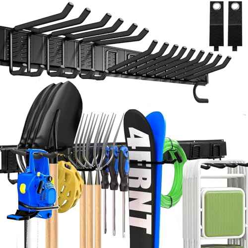 Heavy Duty Garage Wall Organizer with 700LB Capacity, 48Inch Garage Tool Organizer Wall Mount and Garden Tool Organizer with Adjustable Tool Rack for Garage Shed Yard Storage