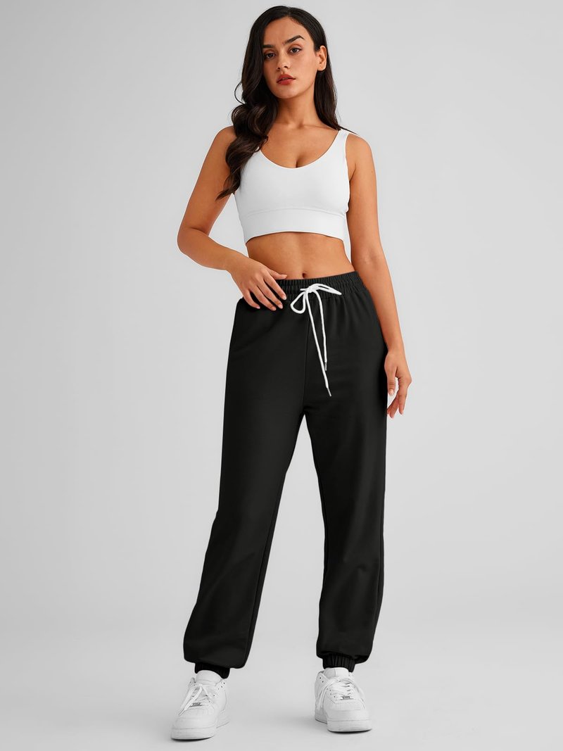 AUTOMET Women's Cinch Bottom Sweatpants Athletic Joggers Lounge Pants with Pockets Black M
