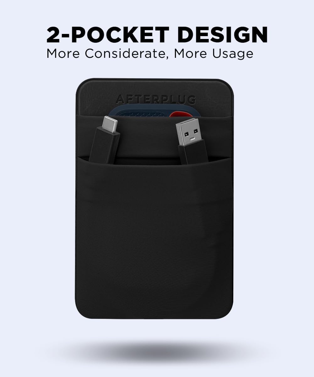 Afterplug 2-Pocket Adhesive Pouch for Laptop, Compatible with External Portable SSD, Magic Mouse, USB Cable and More - Black