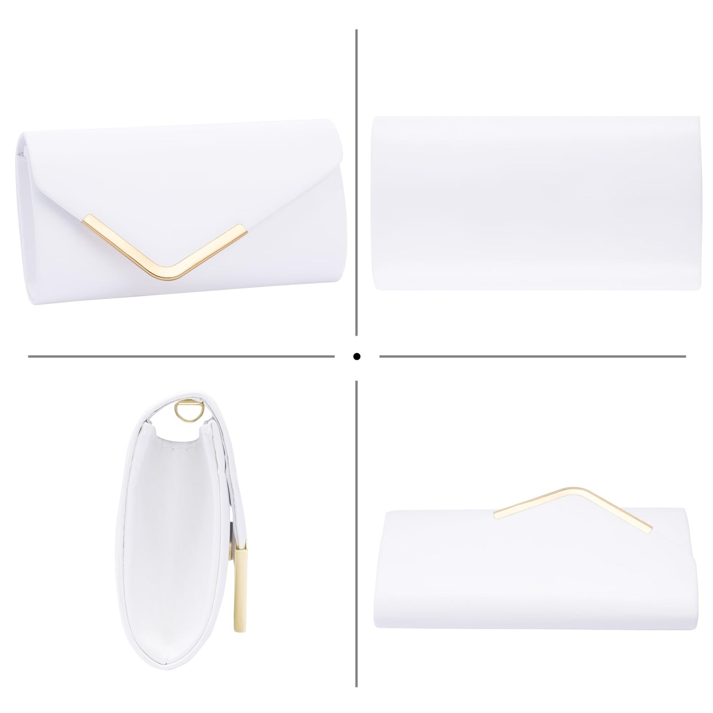 Larcenciel Women's Clutches, Leather White Clutch Bags for Women w/Detachable Chain, Envelope Evening Handbag, Minimalist Cross Body Shoulder Bag Purses Wallet for Women Bridal Prom Party Wedding