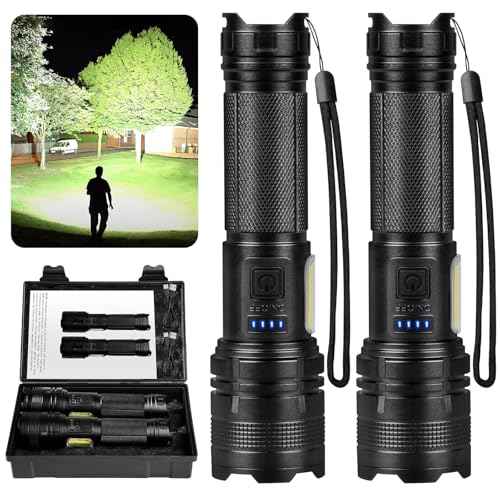 THY TRY Rechargeable LED Flashlights High Lumens, 90000LM Super Bright Flashlights with 7 Modes, High Powered Handheld Flash Light for Home Camping Hiking Night Work (2 Pack)