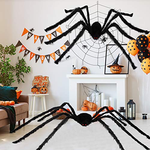 Giant Spider Decoration, Halloween Decorations Outdoor Large Spider Props 6.6 FT 200CM, Scary Halloween Spider Decoration, Black Furry Hairy Big Spider Decoration - Black