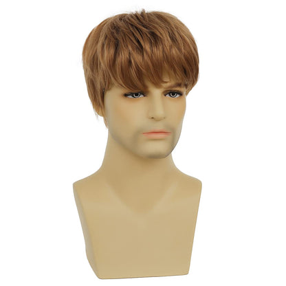 Baruisi Mens Wig Blonde Short Layered Straight Hair Wig Synthetic Halloween Party Cosplay Wig with Cap