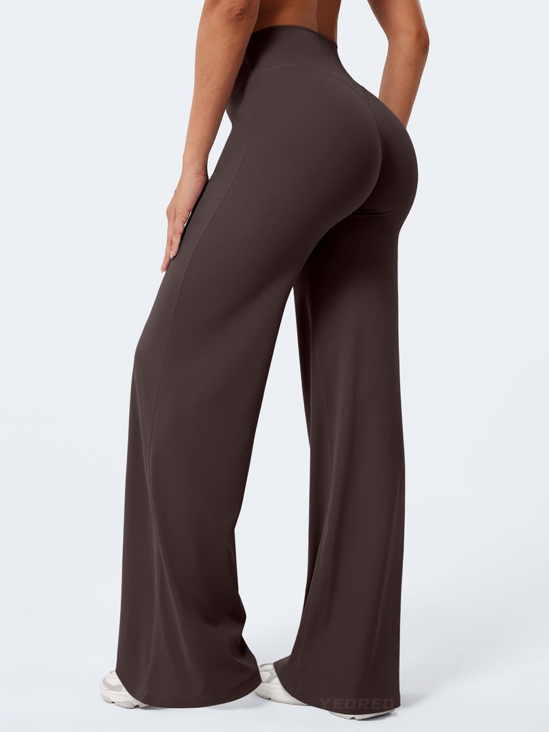 YEOREO Workout Leggings Womens No Front Seam Straight Leggings 33" High Waist Buttery Eddiy Gym Yoga Pants Dark Brown M