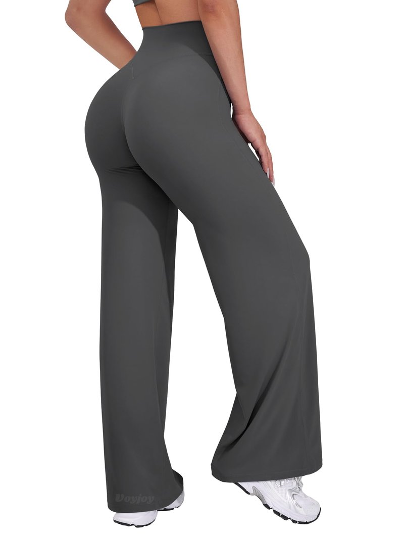 VOYJOY Straight Leggings Bottoms Wide Leg Pants for Women 29"/ 31.5"/33"/35" High Waist Stretch Casual Sweatpants Dark Gray