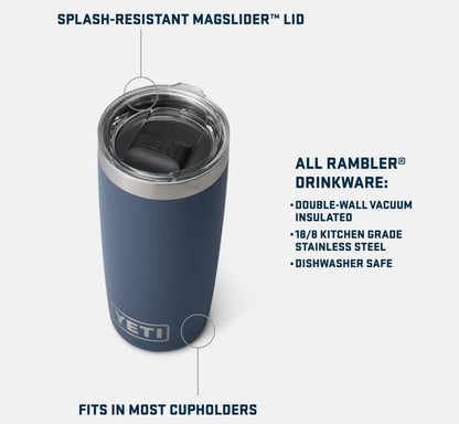 YETI Rambler Tumbler, Vaccum Insulated Stainless Steel Tumbler with Magslider Lid, Navy, 10 oz (295 ml)