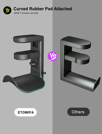 ETOWIFA Headphone Holder Hanger Upgraded with Rotating & Adjustable Clamp for Controller & Headphones, Headset Stand Under Desk Hook Mount Built in Cable Clip