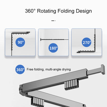 Clothes Drying Rack Wall Mounted, Retractable Garment Rack with Hooks, 360° Rotating Tri-Collapsible Laundry Clothes Drying Rack for Balcony, Laundry, Bathroom （black）