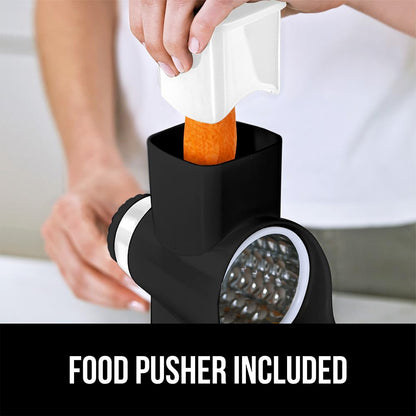 GORILLA GRIP Slip-Resistant Rotary Cheese Grater with 3 Interchangeable Blades to Shred Slice and Grate, Hand Crank Vegetable Chopper Mandolin, Slicer for Veggie Onion, Home and Kitchen Gadgets, White
