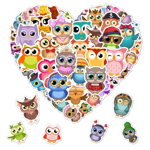 Pack 50 Pcs Funny Animal Cute Owl Stickers for Water Bottles Waterproof Laptop Luggage Computer Scrapbooking Teens Adults Girls Boys Aesthetic Sticker Packs Small Vinyl Decals