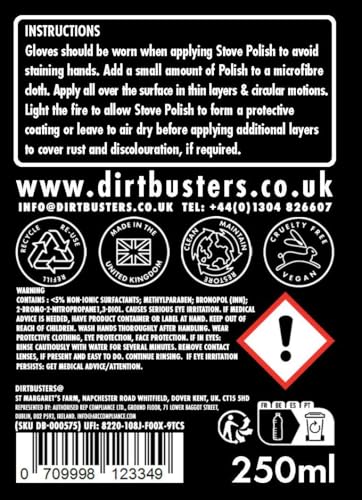 Dirtbusters Stove Polish & Stove Cleaner for Wood & Log Burners & Fireplace Grates, Clean & Restore to Black (250ml & 750ml)