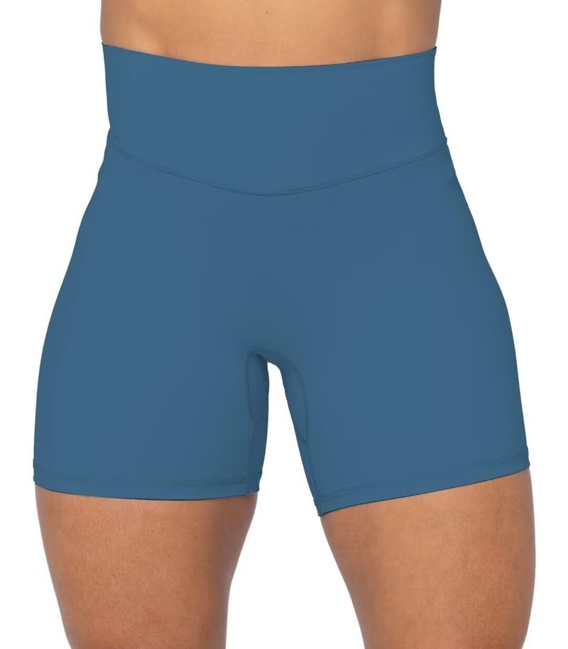 Sunzel No Front Seam High Waist Biker Shorts for Women, Squat Proof Yoga Workout Gym Bike Shorts 5" Inseam Blue Gray Medium
