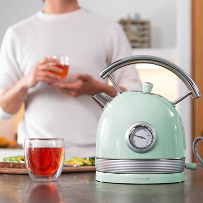 Cecotec ThermoSense 01483 Electric Kettle 420 Light Green. 1.8 Litre Capacity, 2200 W, Temperature Measurement, Base 360 Degrees, Stainless Steel, Vintage Style, Green