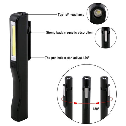 flintronic USB Rechargeable Work Light, 2Pcs Inspection Lamp LED Torch, Magnetic Clip Pocket COB Flashlight for Home, Workshop, Camping, Emergency (Black&red)