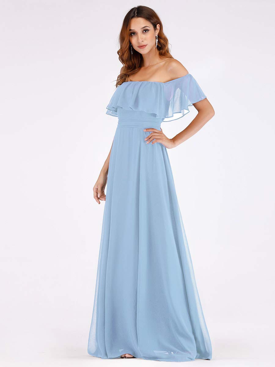 Ever-Pretty Women's Elegant Off The Shoulder Side Split High Waist Flowy Chiffon Maxi Bridesmaid Dress Blue US10