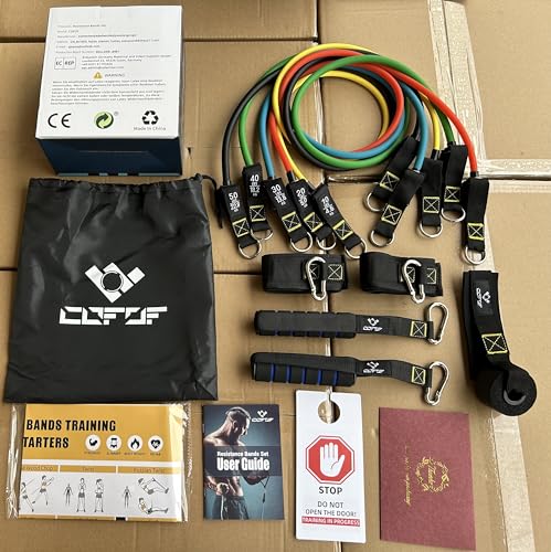 COFOF Resistance Bands Set with Handles, Exercise Bands Stackable up to 150lbs, Gym Bands with Workout Poster & Door Anchor & Ankle Straps for Fitness, Strength, Yoga, Home Gym Equipment for Men Women