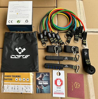 COFOF Resistance Bands Set with Handles, Exercise Bands Stackable up to 150lbs, Gym Bands with Workout Poster & Door Anchor & Ankle Straps for Fitness, Strength, Yoga, Home Gym Equipment for Men Women