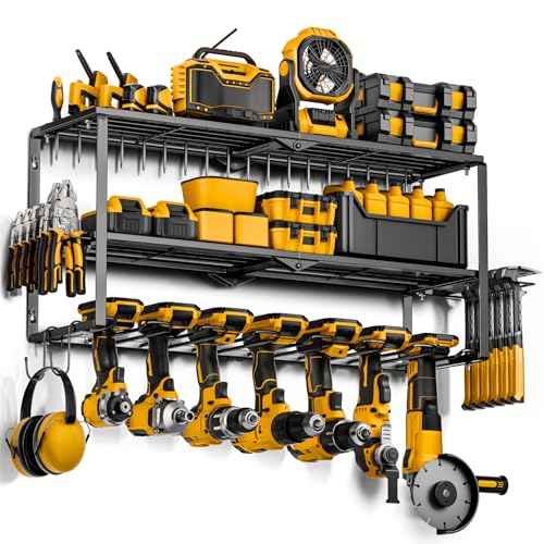Heavy Duty Power Tool Organizer Wall Mount - Drill Holder Wall Mount with Screwdriver Organizer,Cordless Drill Hanger Storage Rack,for Garage Organization, Workshop,Pegboard, Shed - Gifts for Men