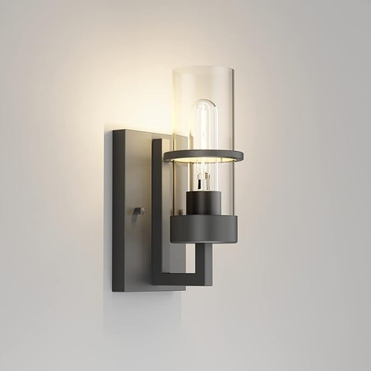 Tipace Black Wall Light Fixtures,Industrial Wall Sconces Clear Glass Wall Mount Sconce,Wall Lamp for Living Room Bedroom Hallway(Bulb not Include)