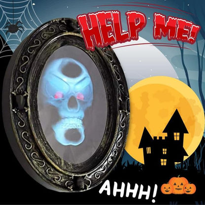 Scary Motion Activated Skull Haunted Mirror with Creepy Sound and Light, Horror Prop for Indoor Halloween Party Decorations