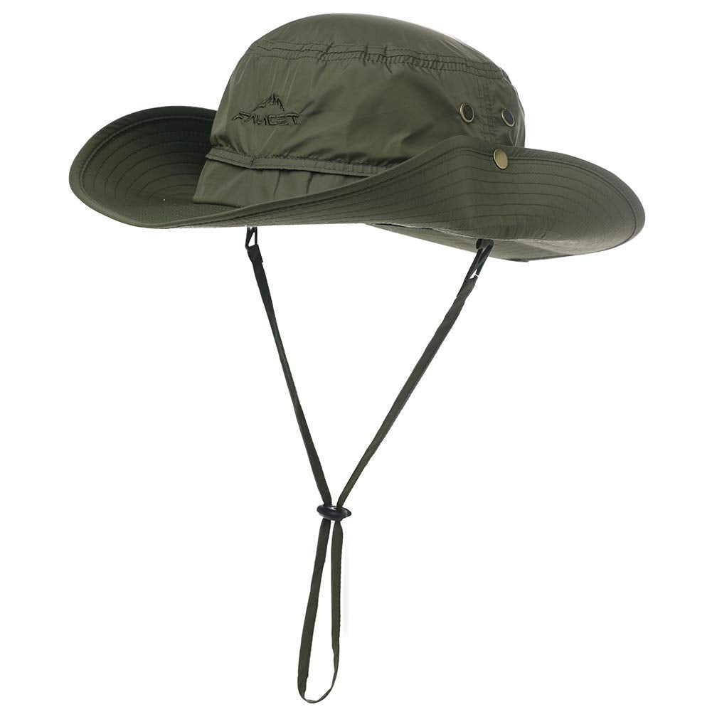 Comhats UPF 50 Sun Hats Wide Brim Summer Safari Hat Fishing Hiking Boonie Hats for Men Waterproof Army Green Small Medium