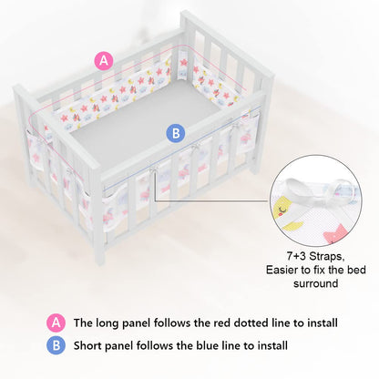 Vicloon Cot Bumper, 2Pcs Breathable Mesh Cot Liner, Crib Rail Cover Baby Crib Bumper, Baby Boys Girls Nursery Breathable Crib Bed Liner Bumper (Unicorn）