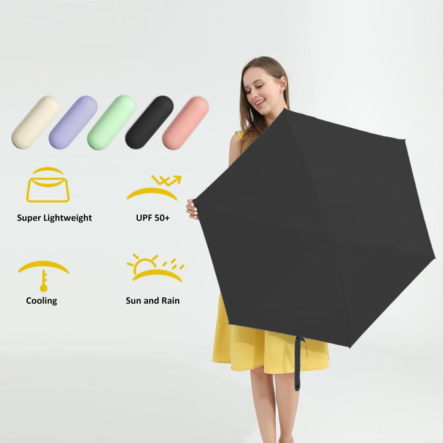 BAODINI Mini Travel Umbrella With Case Small Compact UV Umbrella Protection Sun Lightweight Tiny Pocket Umbrella