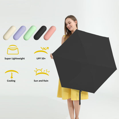 BAODINI Mini Travel Umbrella With Case Small Compact UV Umbrella Protection Sun Lightweight Tiny Pocket Umbrella