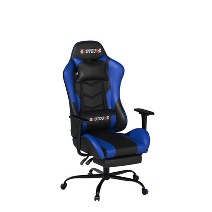 ECOTOUGE PC Massage Gaming Chair with Footrest Ergonomic Office Desk Chair Racing PU Leather Recliner Swivel Rocker with Headrest and Lumbar Pillow, Blue