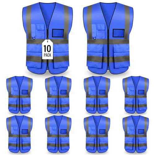 Safety Vests,Hi Vis Vest Reflective Vest with 5 Pockets and Zipper for Men Women, Neon Working Vest for Outdoor One Size