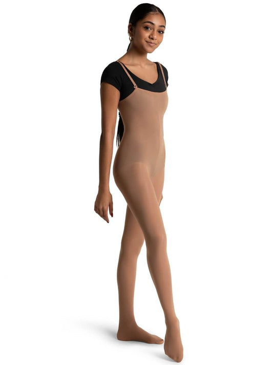 Capezio Convertible Body Tight with Transition Opening for Footed or Footless Use – Moisture Wicking Semi-Opaque Fabric, Adjustable Straps for Custom Fit, Small-Medium, Light Suntan
