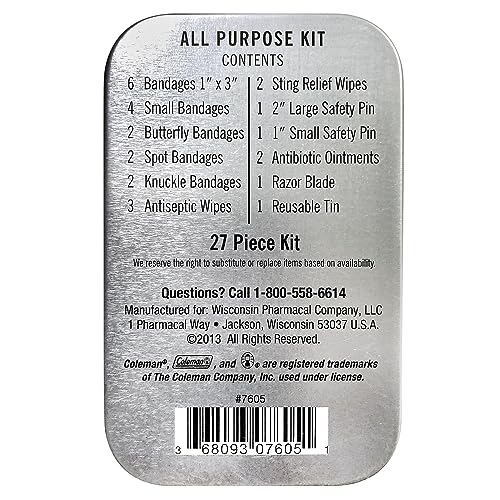 Coleman All Purpose Mini First Aid Kit, 27-Piece Assortment for Emergency Kit, Travel-Friendly, Latex-Free Bandages and More
