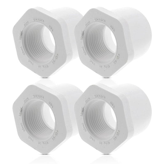 PVC Sch 40 Reducing Bushing Flush Style SPIG x FIPT Solvent Weld x Threaded, White, 1" x 3/4", Plumbing Pipe Connector Pressure Fitting