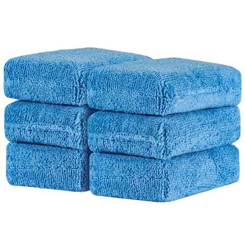 Sukh 6 Pack Microfiber Rectangle Sponge Detailing Pads - Microfiber Wax Foam Applicator Pads for Car Wax Applicator Pad 4.72x3.15 inch Blue