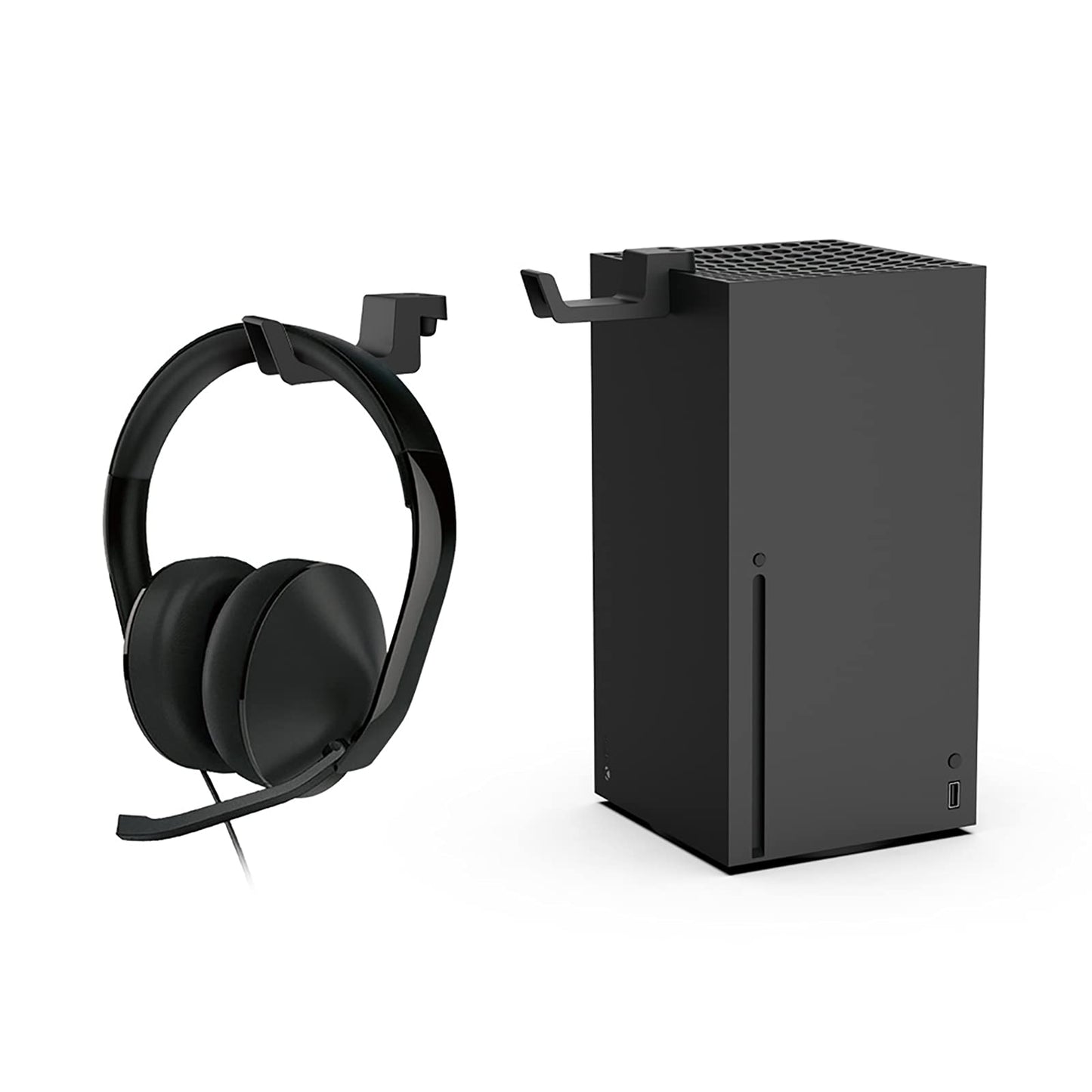 ECHZOVE Headphone Stand for Xbox Series X | Space-Saving Headset Holder/Mount with Non-Slip Clips | Series X Console Design Matching Accessory (Black)