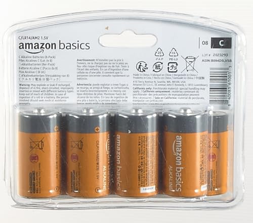 Amazon Basics 8-Pack C Cell Alkaline All-Purpose Batteries, 1.5 Volt, 5-Year Shelf Life