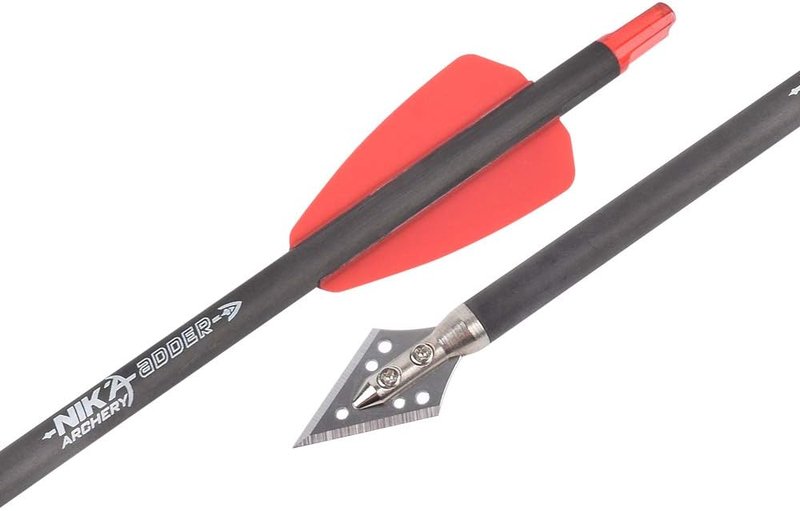 NIKA Archery 7.5" Carbon Crossbow Bolts - 2" Red Vanes & 100 Grain Tips | 6 or 12 Pack for Hunting