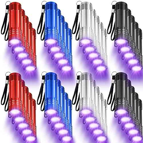 Mudder 40 Pieces UV Flashlight Black Light Mini UV Handheld Blacklight Flashlights with Lanyard Assorted Colors Detector for Pet Urine and Dry Stains Handheld Blacklight for Scorpion Hunting