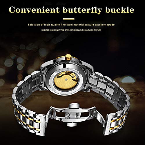 Dentily Mechanical Men's Watch Stainless Steel Skeleton Automatic Watch Waterproof Business Watches for Men
