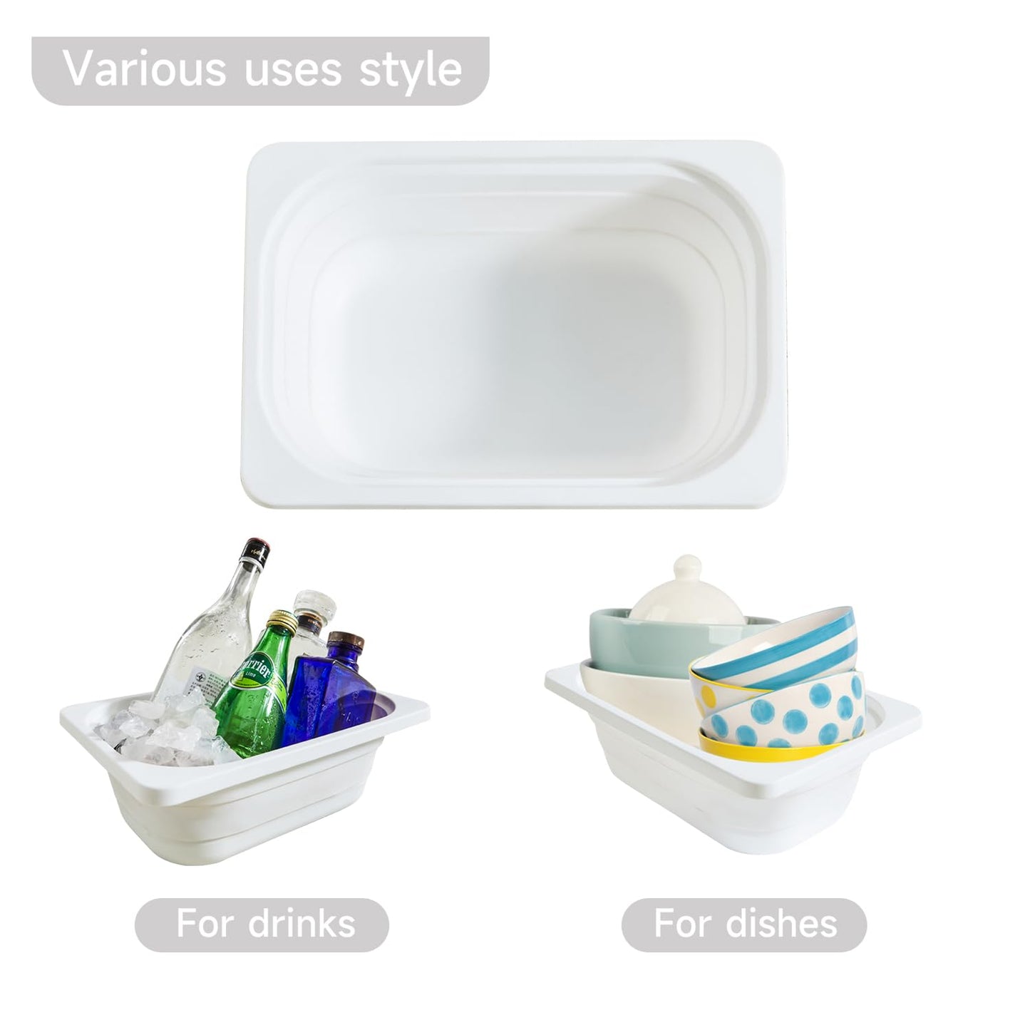 Beright Collapsible Storage Bin, Wash Basin Folding Dish Tub Sink, Space Saving for Dishing, Fruit and Camping, Hiking and Home, White, Small, 1 Pack