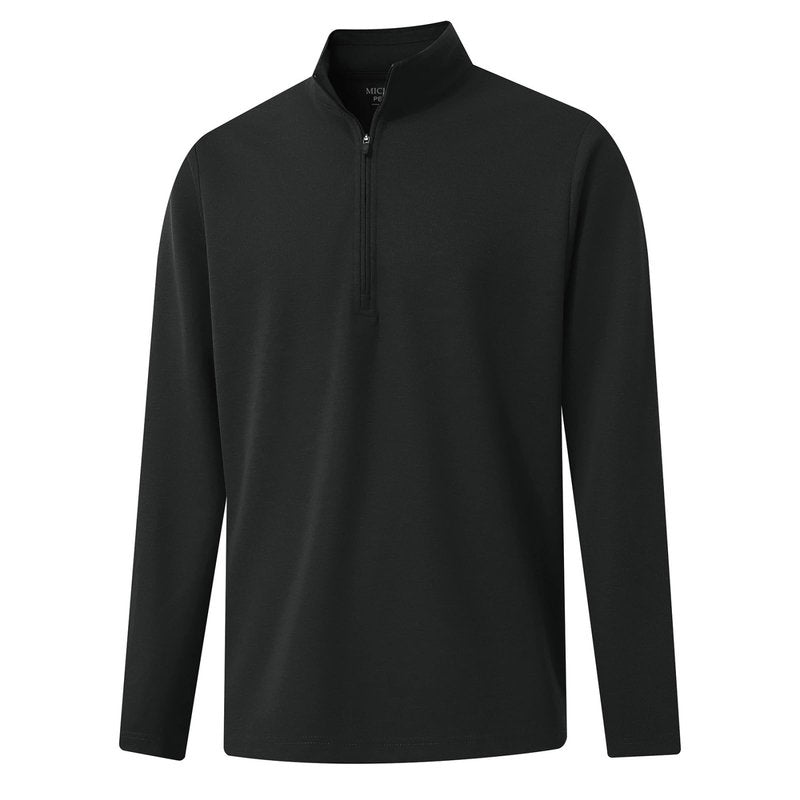 Rouen Mens Quarter Zip Pullover Performance Solid Casual Golf Long Sleeve Half Zip Pullover Sweatshirts for Men Black