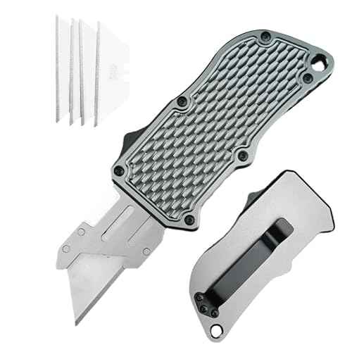 Retractable Box Cutters Utility Knife,Replaceable Blade Pocket Knife With Clip, With 5pcs Spare Blades,Lightweight Aluminum Handle for Outdoor And Indoor EDc, Camping & Survival