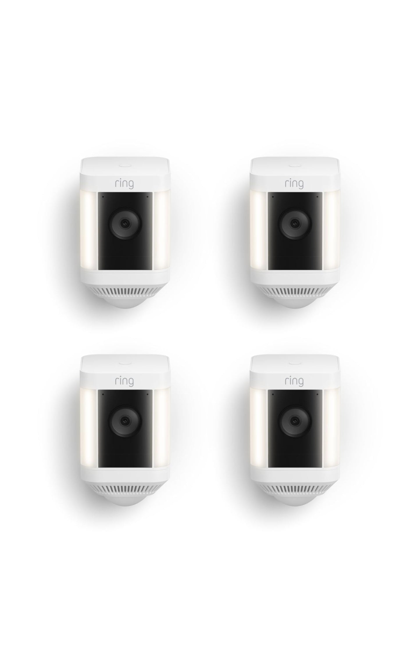 Ring Spotlight Cam Plus, Battery, Home or business security with HD video, Two-Way Talk, Color Night Vision, and Security Siren, 4-pack, White