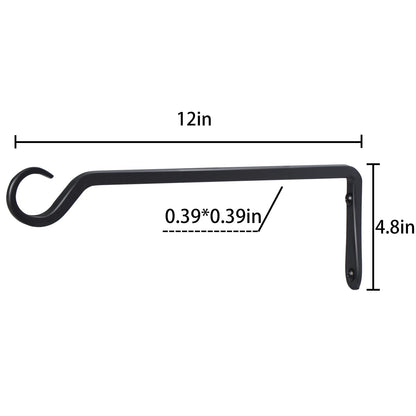 AILIN YELOKIE 2 Pack Premium Forged Wall Hook, Sturdy Hanging Plant Bracket, Elegant Hook for Bird Feeders, Planters, Lanterns, Wind Chimes Indoor Outdoor, Upgrade Black, 12 Inch