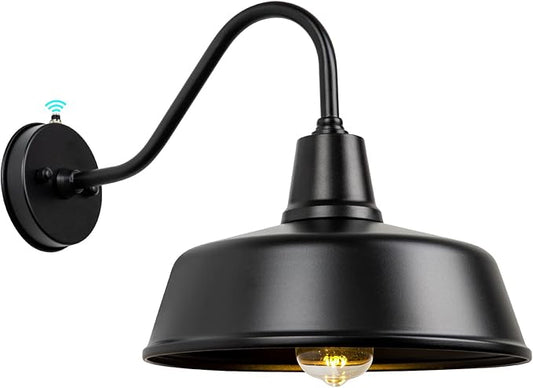 Gooseneck Barn-Lights Outdoor Fixture - 12.6 inch Farm Style Black Large Lighting Farmhouse Exterior Sconce Wall Light for House, Dusk to Dawn Sensor Front Door Porch Garage (12.6 inch)