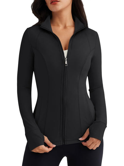 Trendy Queen Womens Lightweight Zip Up Jackets 2025 Athletic Hoodies Fall Gym Shirts Running Workout Clothes with Pocket Black S