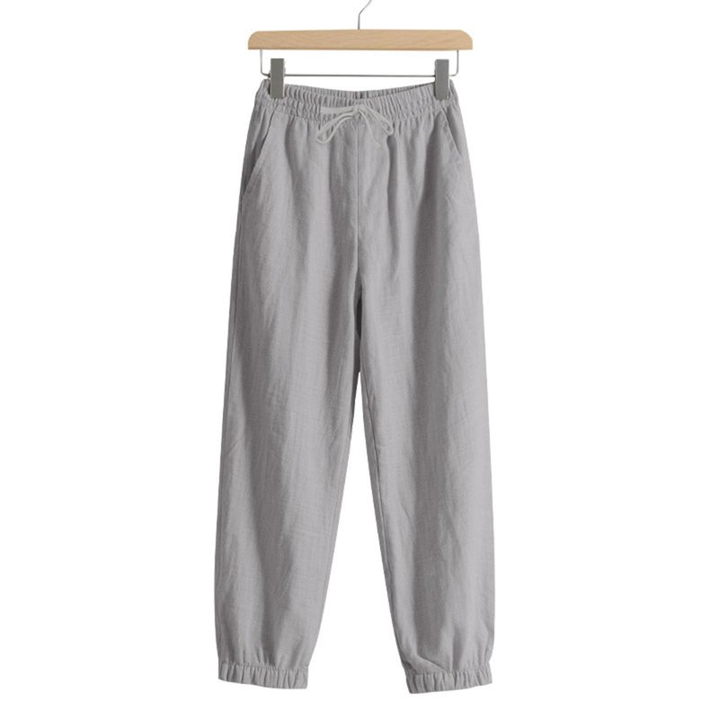 Gesoja Mens Lightweight Summer Casual Beach Straight Workout Linen Pants Elastic Waist Drawstring Jogger Pants with Pockets Gray M